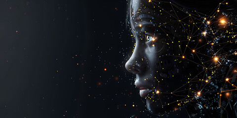 female face acquiring artificial intelligence, on a black background