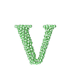 Symbol made of green volleyballs. letter v