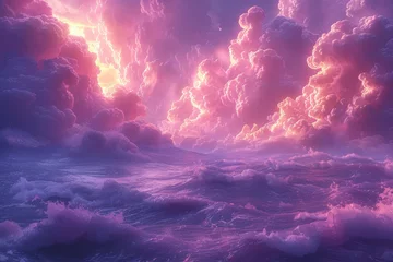 Papier Peint photo Lavable Rose  A digital concept art piece with ethereal violet and azure hues, envisioning a fantastical and immersive world of imaginary landscapes. Concept of surreal digital colorscapes. Generative Ai.