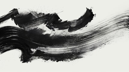 Abstract background in Japanese style. Black ink brush stroke isolated on white background
