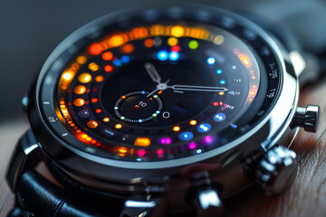 A sleek smartwatch monitoring various health metrics, exemplifying the integration of technology in personal wellness. Concept of digital health tracking. Generative Ai.