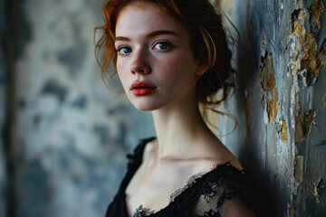 Fototapeta premium Redheaded Young Woman in a Moody Portrait.