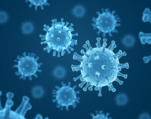 Virus. Blue color. 3d illustration.