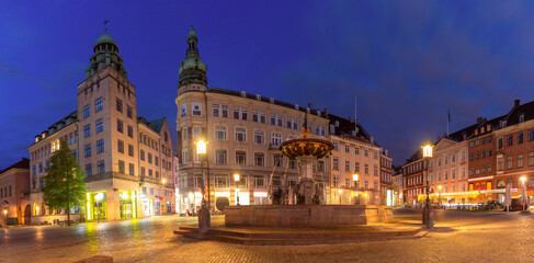 The oldest square Gammeltorv or Old Market with Caritas Fountain at night, Copenhagen, Denmark - 767414066