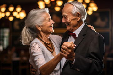 Elderly Couple Dancing and Laughing Together.