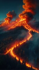 Fiery wildfire engulfing forest or urban area