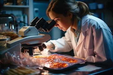 Scientist Examining Samples Under Microscope.