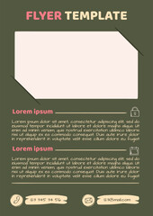 Editable hand drawn design for flyer, banner, post with space for photo and jagged lines. Vector template with icons.