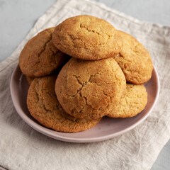 Homemade Soft And Chewy Snickerdoodle Cookies on a Plate, side view.