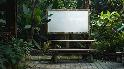 Generative AI : Blank wooden old sign white board in the asian garden with three background