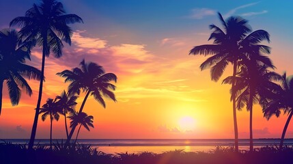 Fototapeta na wymiar Generative AI : Silhouette of palm trees Beautiful sunset on the tropical sea beach background for travel in holiday relax time,