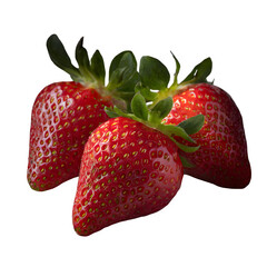 three fresh strawberries. isolated image on transparent background. fruits and summer berries illustration