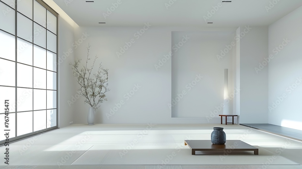 Poster generative ai : empty room,clean japanese minimalist room interior, 3d rendering