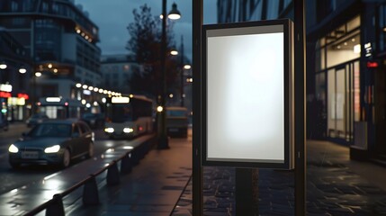 Generative AI : White paper poster mockup displayed outside the building restaurant. Marketing and business concept.