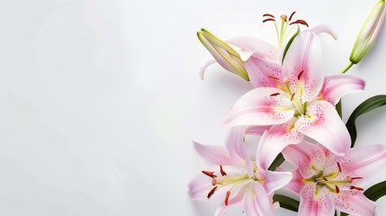 Fototapeta premium Generative AI : Pink lily flower bouquet isolated on white background for card and decoration