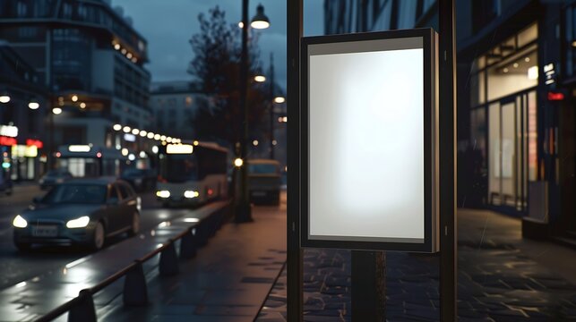 Generative AI : White paper poster mockup displayed outside the building restaurant. Marketing and business concept.