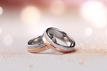 Two shiny wedding rings placed on a table, symbolizing unity and commitment in marriage.