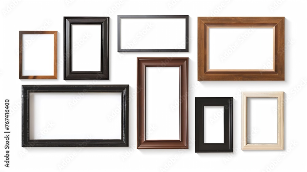 Poster generative ai : realistic picture frame collage isolated on white background.