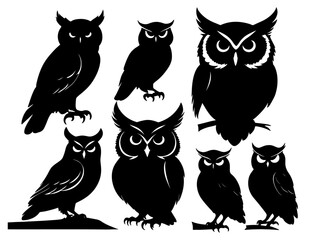 Set of a owl  silhouette vector