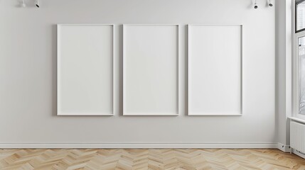Generative AI : Blank white frame on plain wall. Interior decor mock up