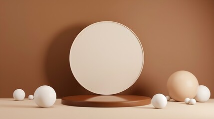 Generative AI : 3d minimal background. 3d podium with brown background for cosmetic
