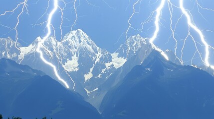  a view of the top of a mountain with a lot of lightning coming out of the top of the mountain. - obrazy, fototapety, plakaty