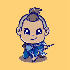 Cute a boy ninja cartoon icon illustration. vector icon concept. Flat cartoon style © Nocte_studio