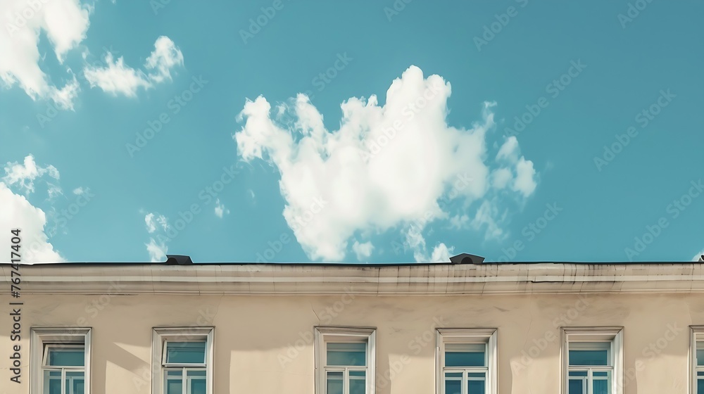 Poster generative ai : building wall outside and windows against blue sky white clouds on daylight in city 