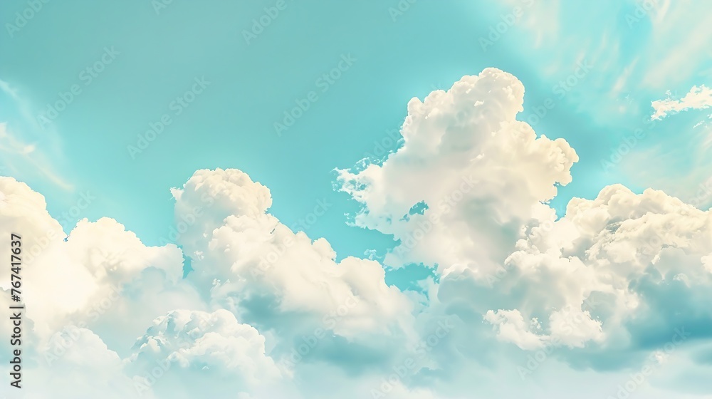 Poster generative ai : blue sky and white cloud panorama on summer. good weather day background with copy s