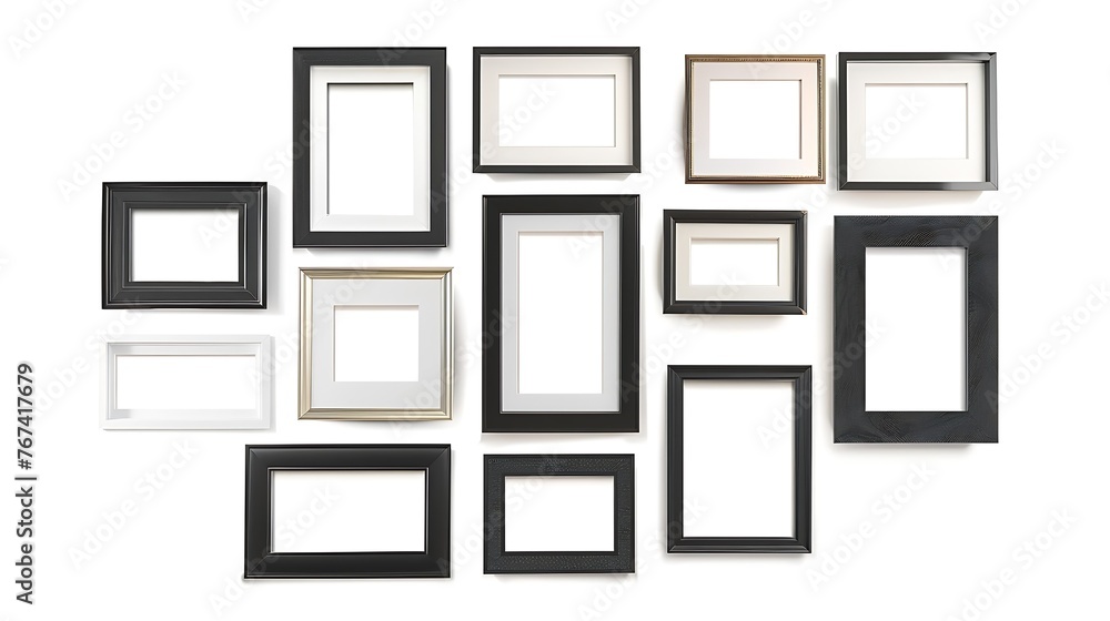 Poster generative ai : realistic picture frame collage isolated on white background.