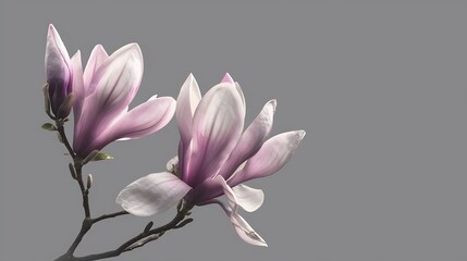 Generative AI : Magnolia liliiflora flower, Lily magnolia flower on gray background, Purple...