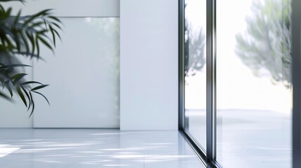 Generative AI : glass window sliding on white wall interior house