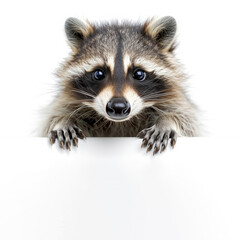 A raccoon with a white banner