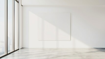 Generative AI : A large blank white painting on the wall in a minimalist room is a striking visual element. - obrazy, fototapety, plakaty