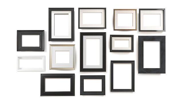 Generative AI : Realistic picture frame collage isolated on white background. 