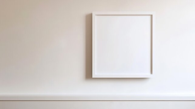 Generative AI : Blank white frame on plain wall. Interior decor mock up