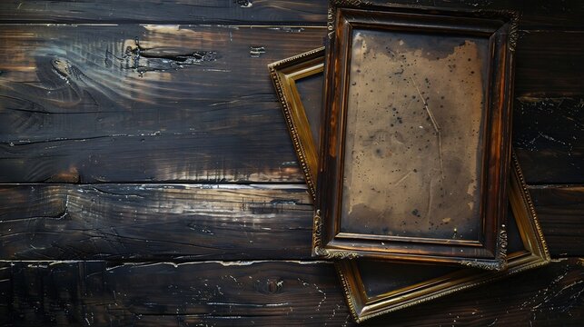 Generative AI : Aged photo frames on wood background
