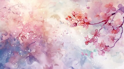 Generative AI : Scenic watercolor background, floral composition Sakura