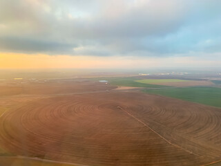 Aerial view of a agricultural center pivot with irrigation line