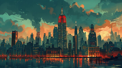 Obraz premium the city, generative ai, landscape, architecture, chasny house, background, modern, art nouveau, city, skyline, skyscraper, building, new york, cityscape, manhattan, sky, buildings, view, downtown, ur