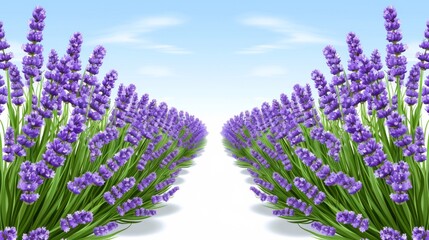  a bunch of purple flowers are in the middle of a blue sky with a white line in the middle of the picture.
