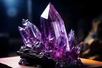 set of different purple precious quartz crystals. geology and minerals - obrazy, fototapety, plakaty