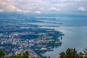 Aerial view from Pfander to the coastline of Bodensee Lake Constance