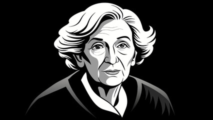 Captivating Black and White Vector Portrait Old Woman's Face Drawing