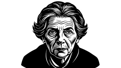 Captivating Black and White Vector Portrait Old Woman's Face Drawing