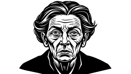 Captivating Black and White Vector Portrait Old Woman's Face Drawing