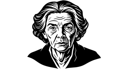 Captivating Black and White Vector Portrait Old Woman's Face Drawing