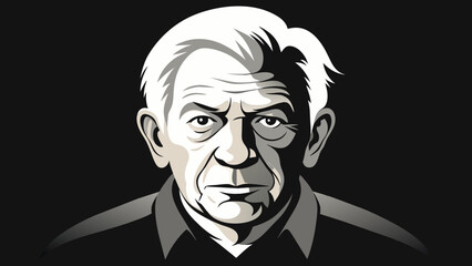 Black and White Vector Portrait Capturing the Character of an Old Man's Face