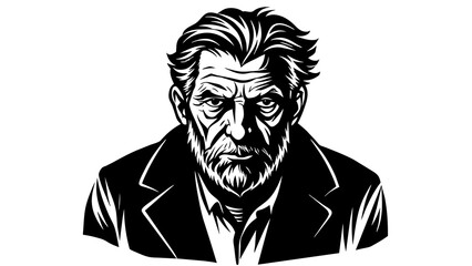 Black and White Vector Portrait Capturing the Character of an Old Man's Face