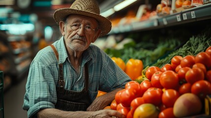 Retouched image of a farmer selling produce at Berlin market